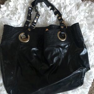 Large black paten leather purse